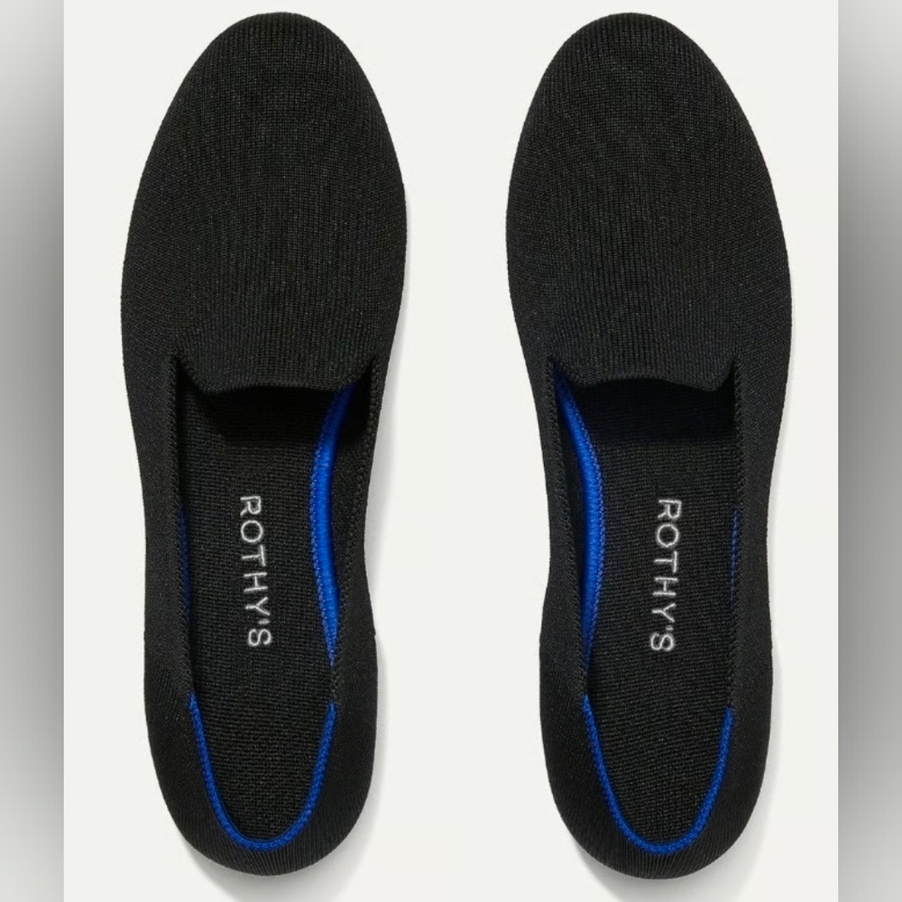 Rothy's Black Knit Flats with Blue Trim - Picture 1 of 9